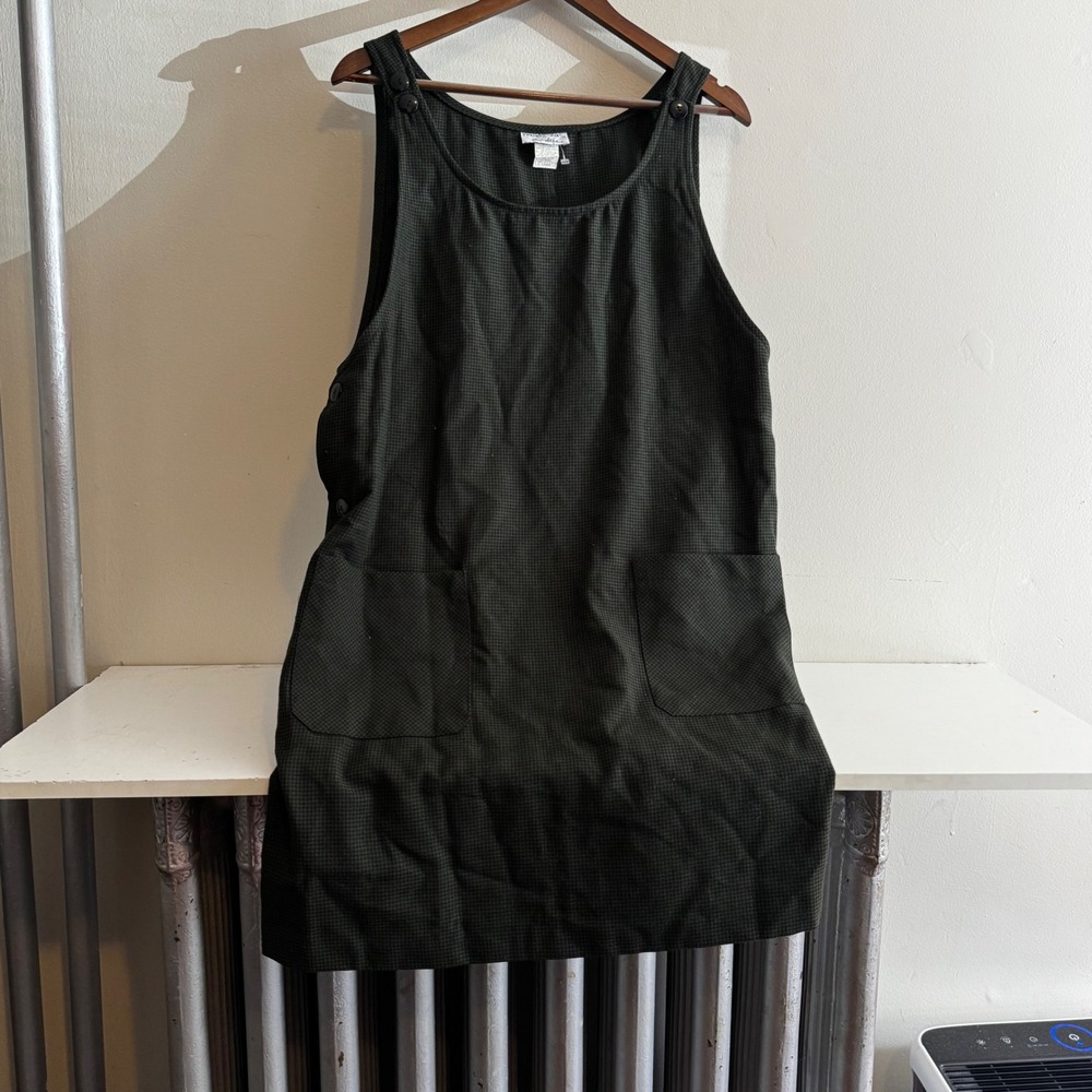 VTG Women's Houndstooth Pinafore Jumper Dress XL Cottagecore Dark Academia Fall